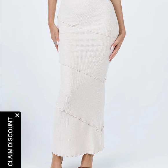 Princess Polly Oscar Maxi Skirt Beige High Waisted Pencil Fit Rib Knit Size 6 - Picture 3 of 13